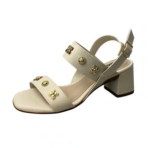 Sandália Moleca Feminina Branco Off Ferragens Douradas 