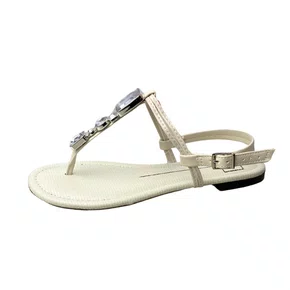 Sandália Moleca Feminina Branco Off Pedrarias 