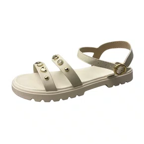 Sandália Molekinha Feminina Infantil Branco Off Ferragens Douradas