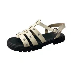 Sandália Molekinha Feminina Infantil Branco Off Ferragens Prateadas 