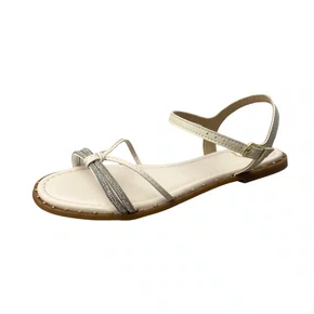 Sandália Molekinha Feminina Infantil Branco Off Tira Cravejada