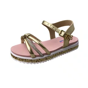 Sandália Molekinha Feminina Infantil Dourada Brilho