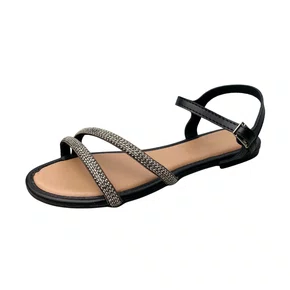 Sandália Molekinha Feminina Infantil Preta Tira Cravejada