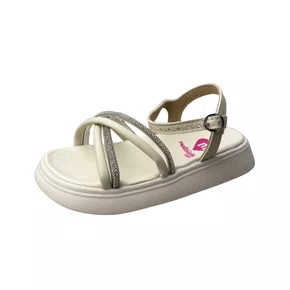 Sandália Molekinha Infantil Feminina Branco Off Tiras Cravejadas 