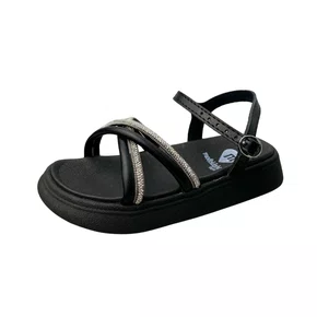 Sandália Molekinha Infantil Feminina Preta Tiras Cravejadas 