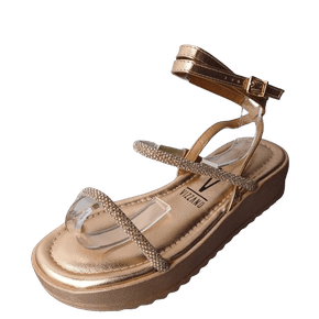 Sandália Papete Vizzano Plataforma Dourado Rosê Brilhos
