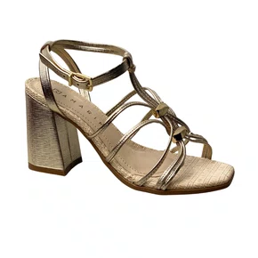 Sandália Ramarim Feminina Ouro Salto Bloco 
