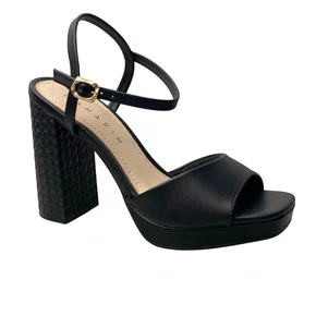 Sandália Ramarim Feminina Preto Salto Bloco 