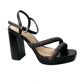 Sandália Ramarim Feminina Preto Tira Cravejada 