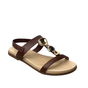 Sandália Rasteira Beira Rio Feminina Conhaque Pedrarias