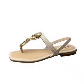 Sandália Rasteira Mississipi Feminina Latte Ferragem Dourada 