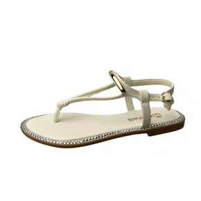 Sandália Rasteira Santinelli Feminina Marfim Ferragem Dourada 