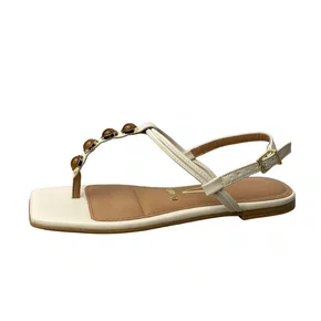 Sandália Rasteira Vizzano Feminina Branco Off Pedrarias 