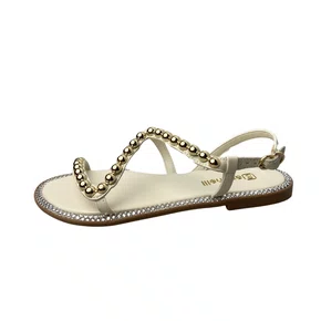 Sandália Rasteirinha Santinelli Feminina Marfim Cravejada 