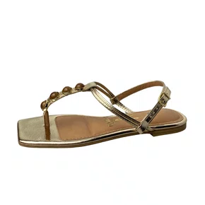 Sandália Rasteirinha Vizzano Feminina Dourado Pedrarias 