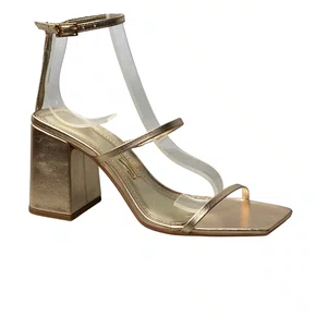 Sandália Santa Lolla Feminina Ouro Claro Salto Bloco 
