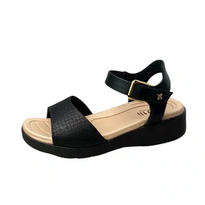 Sandália Softli Feminina Preto Ferragem Dourada 