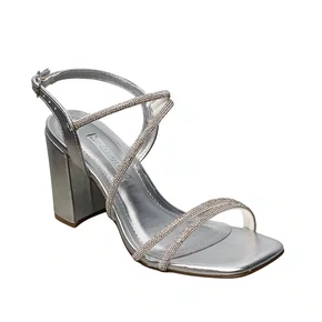 Sandália Via Marte Feminina Prata Tiras Cravejadas 