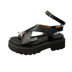 Sandália Vizzano Feminina Preta Ferragem Dourada 