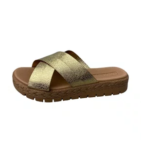 Tamanco Moleca Feminino Nude Tiras Douradas 