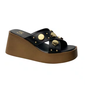 Tamanco Offline Feminino Preto Ferragens Douradas 