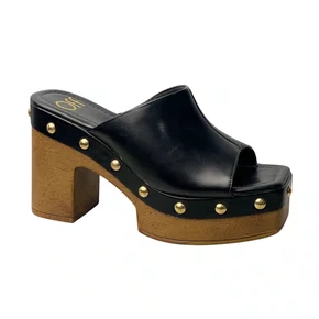 Tamanco Offline Feminino Preto Ferragens Douradas 