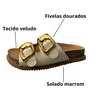 Birken Beira Rio Feminina Off White Fivela Dourada 