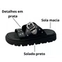Birken Moleca Feminino Preto Fivela Prateada 