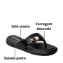 Chinelo Comfotflex Feminino Preto Ferragem Dourada 