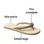 Chinelo L´amour Feminino Bege Tira Cravejada 