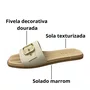 Rasteirinha Moleca Feminina Branco Off Fivela Dourada