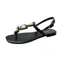 Rasteirinha Via Scarpa Feminina Preta Ferragens Douradas