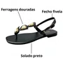 Rasteirinha Via Scarpa Feminina Preta Ferragens Douradas