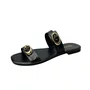 Rasteirinha Via Scarpa Feminino Preto Fivelas Douradas