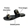 Rasteirinha Via Scarpa Feminino Preto Fivelas Douradas