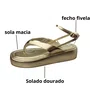 Sandália Flat Bebecê Feminina Dourada Fecho Fivela 