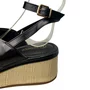 Sandália Flat Bebecê Feminino Preto Fivela Dourada 