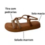 Sandália Flat Mississipi Feminina Mascavo Tira Cravejada 