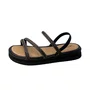 Sandália Flat Mississipi Feminina Preto Tira Cravejada 