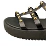 Sandália Flat Moleca Feminina Preto Ferragens Douradas 
