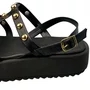 Sandália Flat Moleca Feminina Preto Ferragens Douradas 
