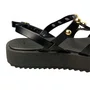 Sandália Flat Moleca Feminina Preto Ferragens Douradas 