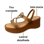 Sandália Mississipi Feminina Camel Tira Cravejada 