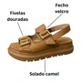 Sandália Modare Feminina Camel Fivela Dourada 