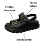 Sandália Modare Feminino Preto Fivela Dourada 