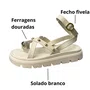 Sandália Moleca Feminina Branco Off Ferragens Douradas 