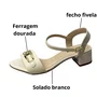 Sandália Moleca Feminina Branco Off Ferragens Douradas 
