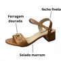 Sandália Moleca Feminina Camel Ferragens Douradas 