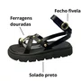 Sandália Moleca Feminina Preta Ferragens Douradas 