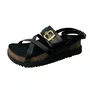 Sandália Moleca Feminino Preto Fivela Dourada 